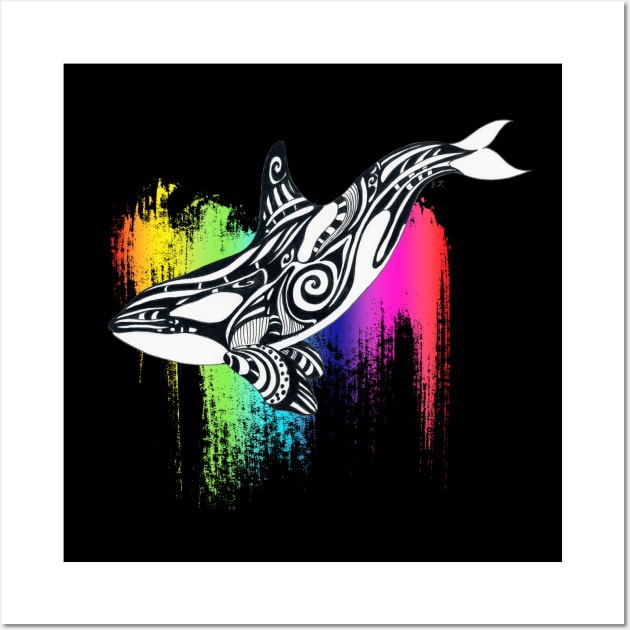 Orca Killer Whale Rainbow Tribal Tattoo Ink Art Wall Art by Seven Sirens Studios